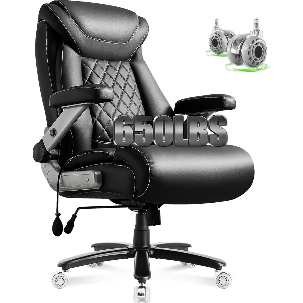 

650lbs Big and Tall Office Chair with Thick Spring Cushion, 5D Flip Arm Ergonomic Executive Office Chair Adjustable Lumbar Airba