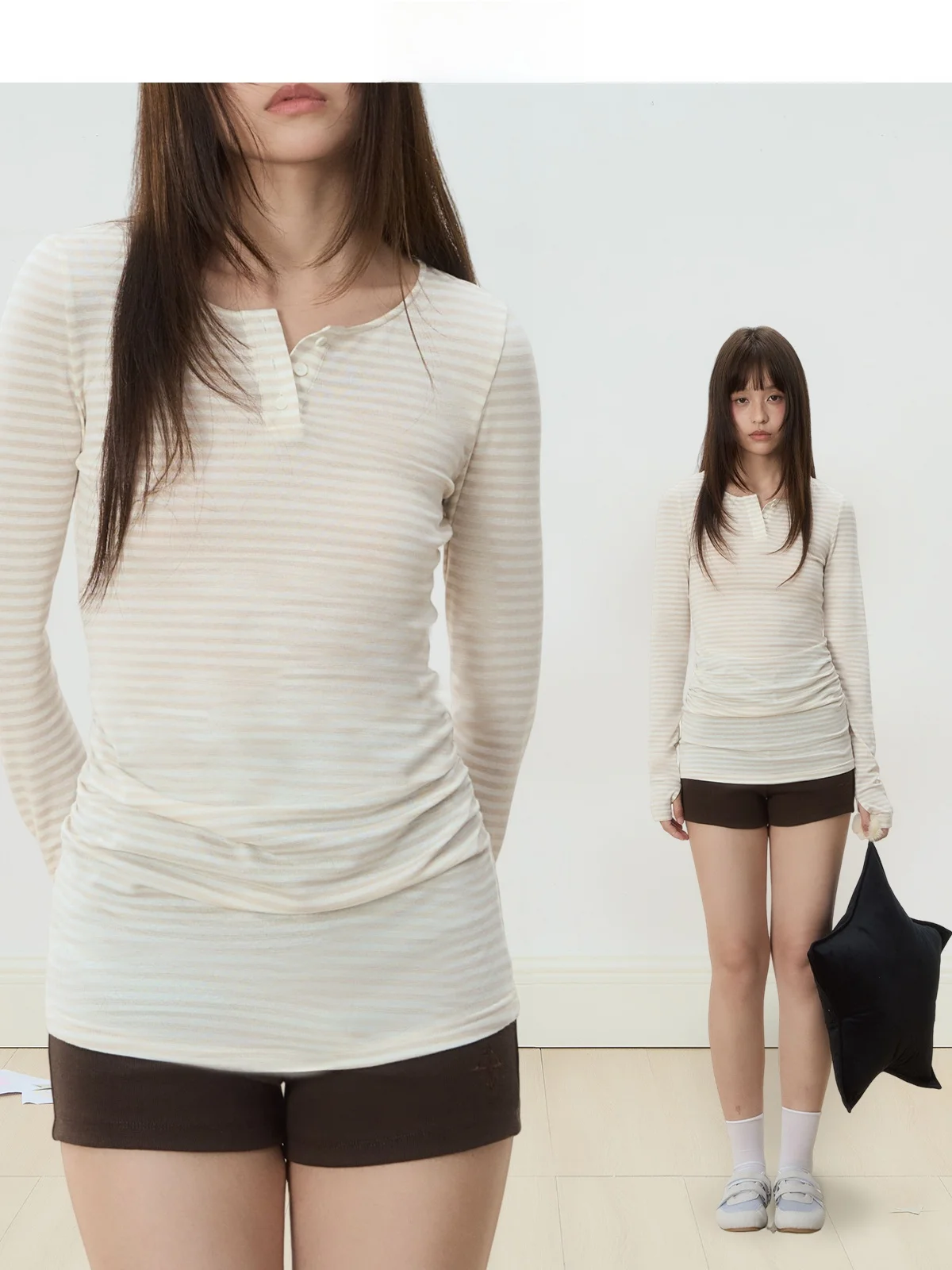 

Soft Comfortable Knitted Long Sve T-irt with Wool Yarn Stripe Design Slimming Lazy Sle Casual Faion Women's Top