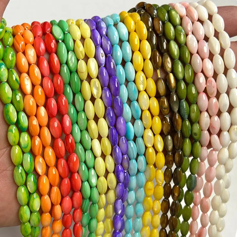 Oval Colorful Shell Beads Rice Shape Natural Mother of Pearl Shell Spacer Beads for Jewelry Making DIY Craft Accessories 15\