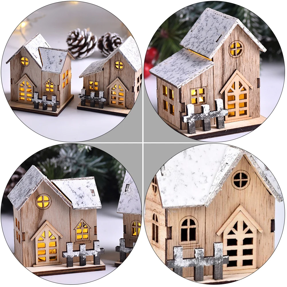 

3Pcs Wooden Puzzle Villa Glowing Xmas Decor Strong Wooden Base for Living Room Study Office Desktop Christmas Theme
