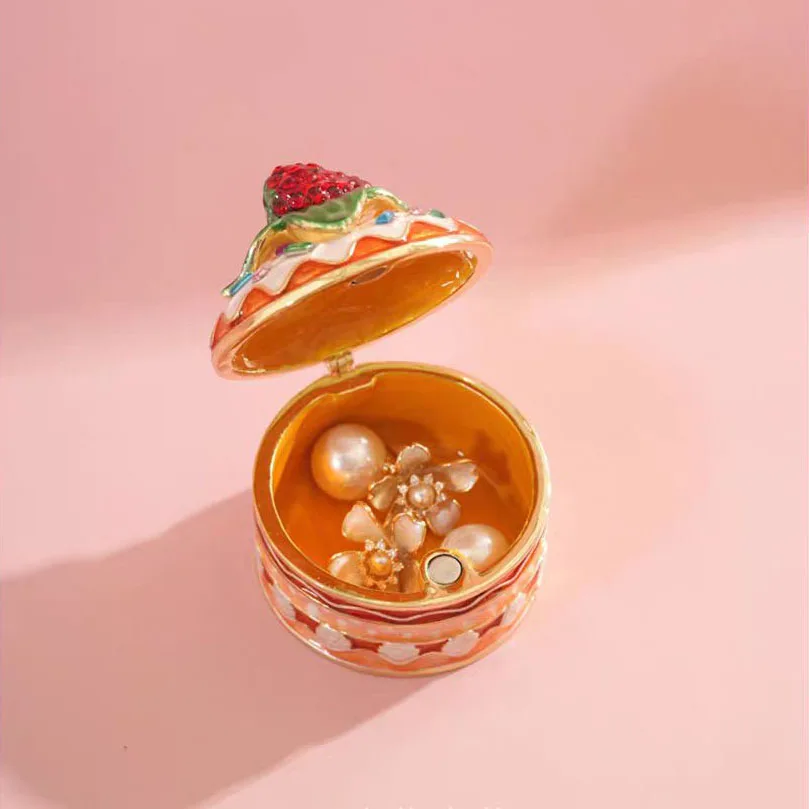 Strawberry Cake Trinket Boxes Hinged Crystal Jeweled Enamel Trinket Jewelry Box Collectibles Gifts