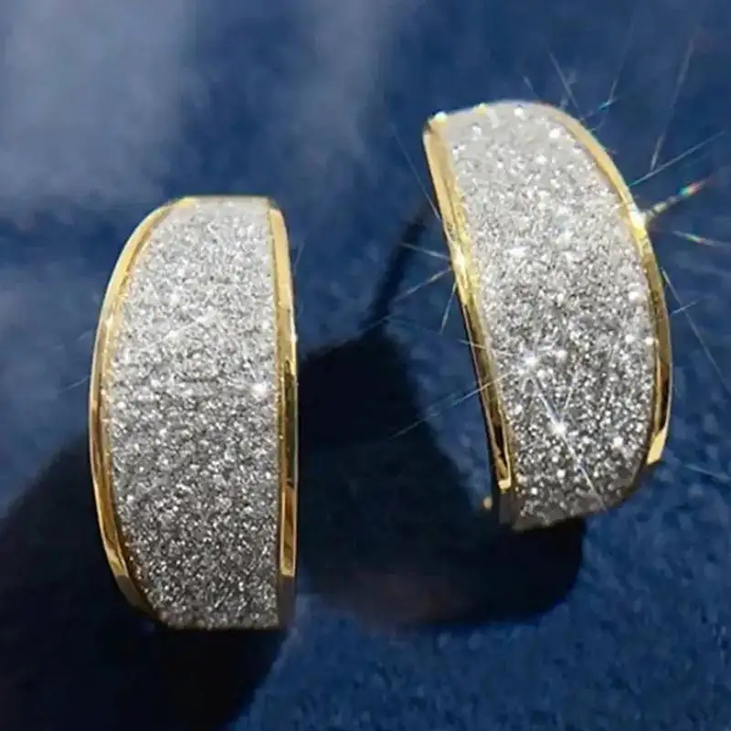 Huitan Damen-Creolen, zweifarbig, voll funkelnd, mit Zirkonia, elegantes Hochzeitszubehör, trendiger, schicker Schmuck für Damenpartys