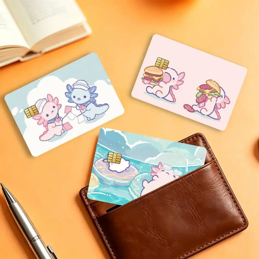 Pink Axolotl Cute Waterproof Card Stickers For Credit Cards Debit Cards And Transit Cards 4pcs