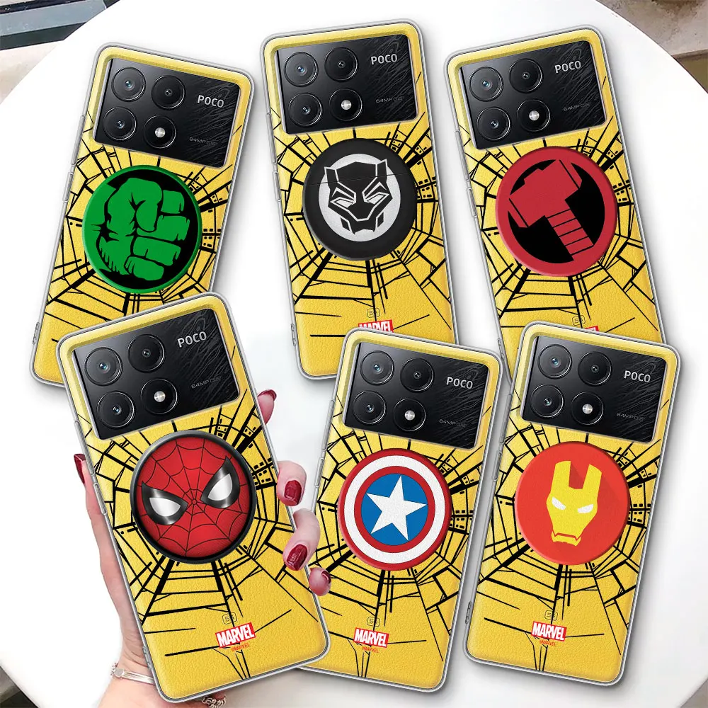 Marvel superhero cartoon logo Case for Xiaomi Poco X6 F4 M5 X3 M3 M5s X4 X5 F1 F3 F5 M4 F2 Pro TPU Soft Transparent Phone Cover