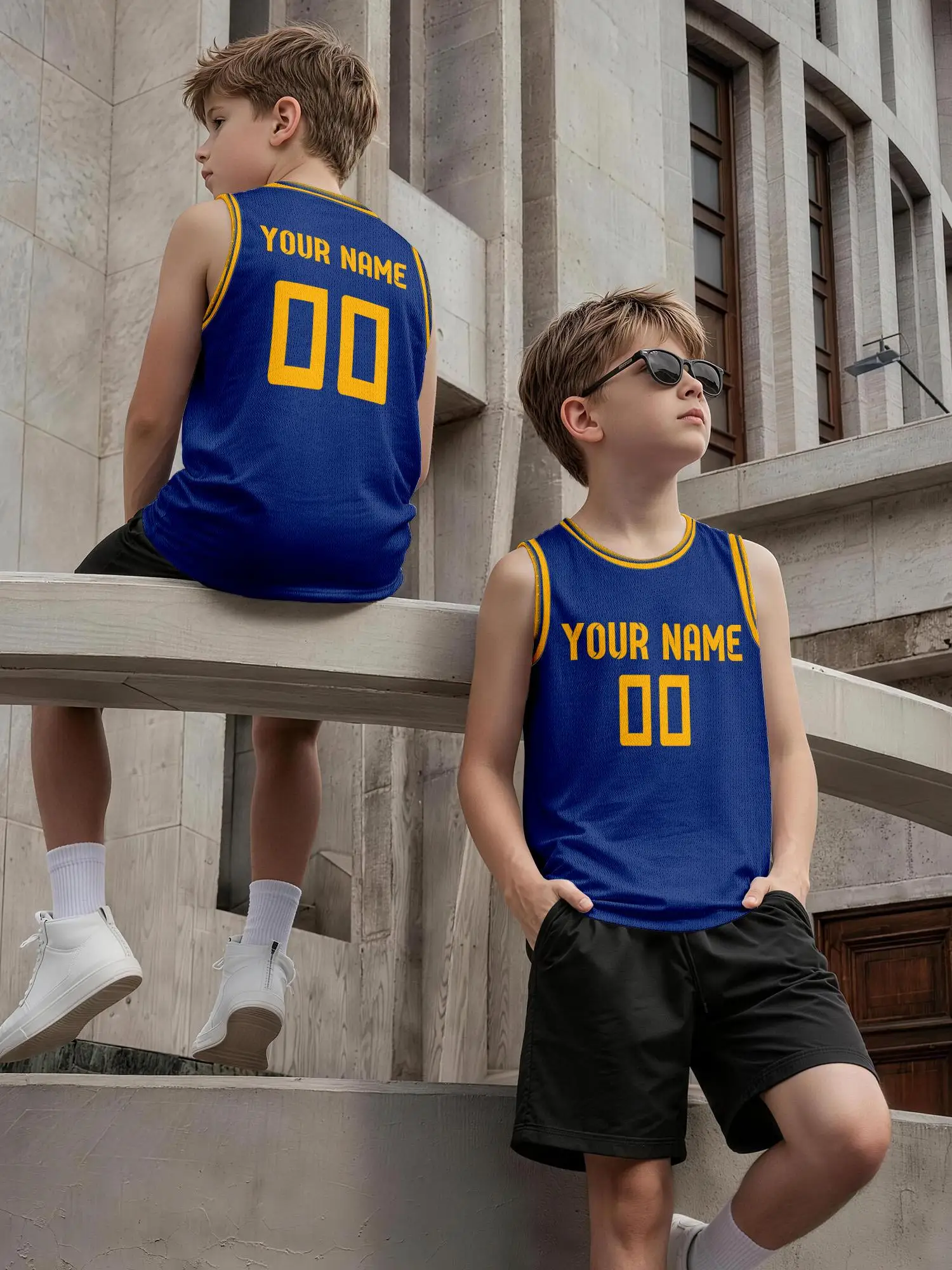 Royal‑Blue With Yellow Trim Custom Basketball Jersey, DIY Name & Number, Breathable Quick‑Dry Set For Adults & Kids view 3
