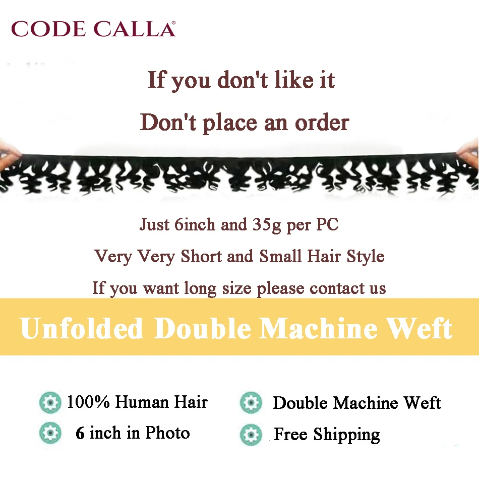 Code Calla Bouncy Curly Hair Bundles Double Draw Indian 6inch Short Cut Remy Human Hair Extensions Natural Black Brown Color