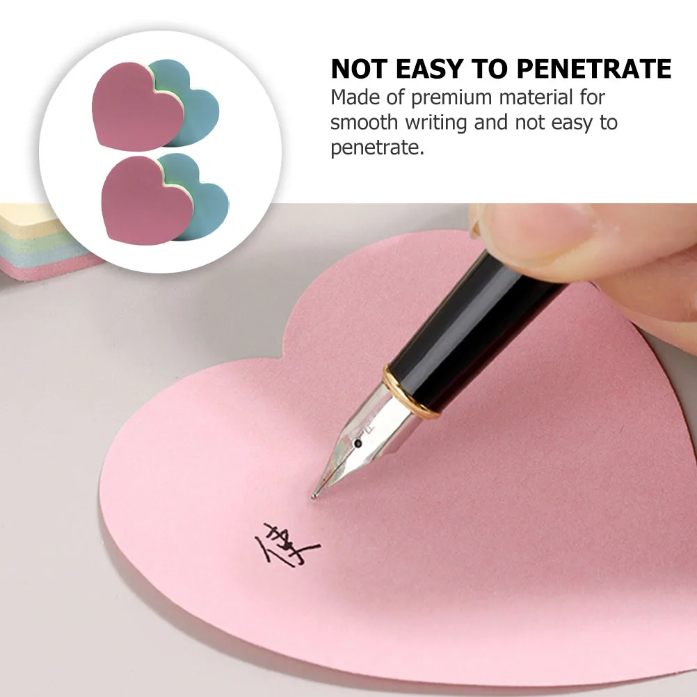 

4pcs Heart Shaped Memo Notes Premium Writing Stickers Portable Office Bright Reusable Self-Adhesive Note Pads For