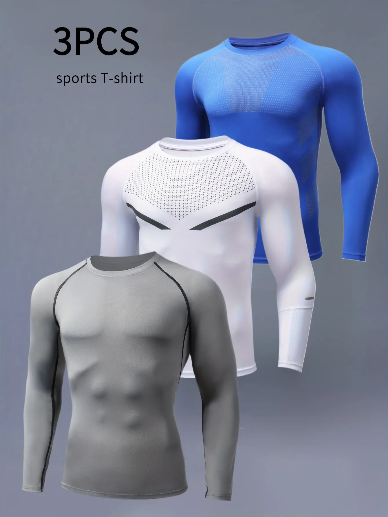 

Мужская быстросохнущая спортивная футболка с длинными рукавами из трех предметов — влагоотводящая, дышащая, подходит для бега, тренажерного зала
