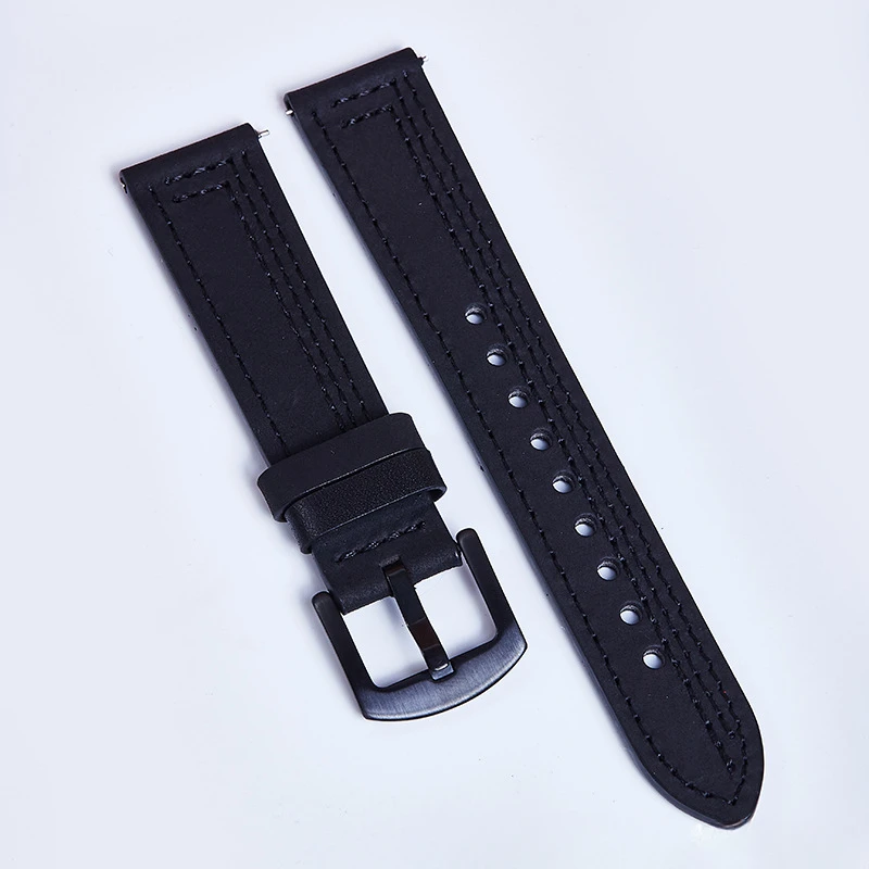 20mm22mm Redmi Huawei Samsungwatch5 Smart Watch Band Crazy Horse Top Grain Leather Strap7 Threaded Watch Strap