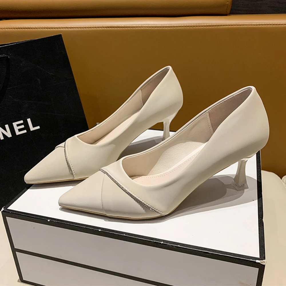 

Повседневные модельные туфли на каблуке с неглубоким носком, женские туфли с острым носком, 2026, сандалии без шнуровки, женские удобные формальные туфли на шнуровке