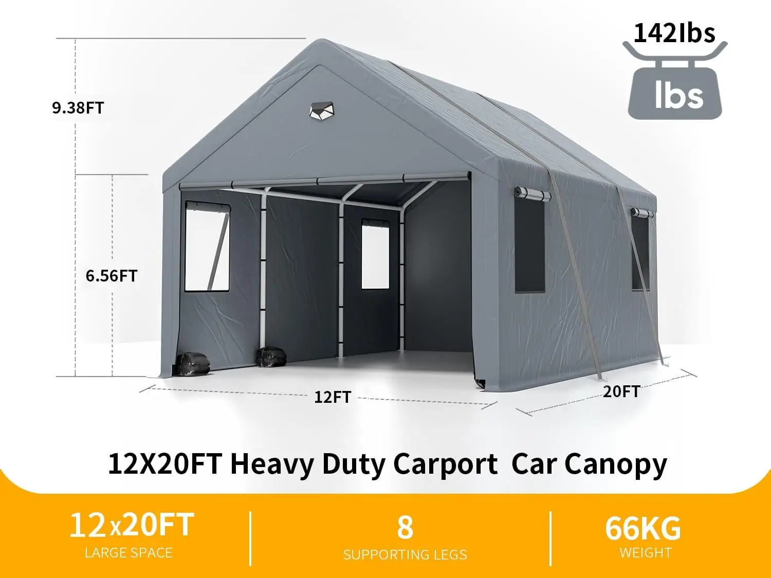 10X16 Heavy Duty Carport Canopy - Extra Large Portable Car Tent Garage With Roll-Up Windows And All-Season Tarp Cover,Side