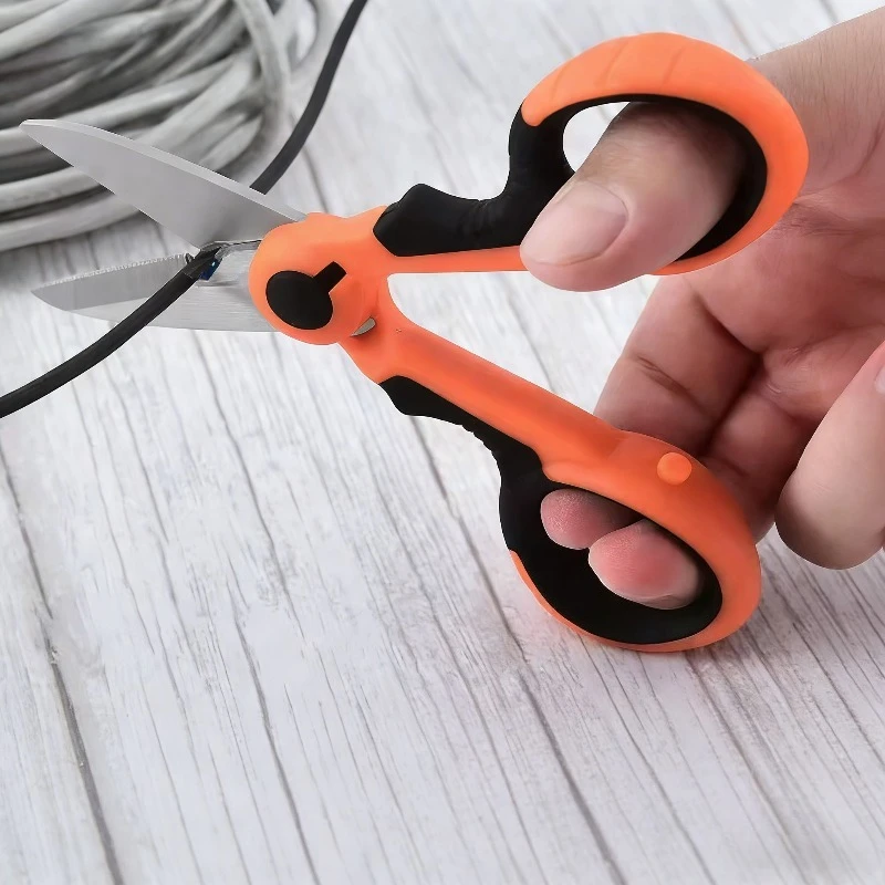 

2PCS Stainless Steel Electrician Scissors Multifunctional Fish Line Scissors Serrated Wire Stripper for Home Office Fishing Tool