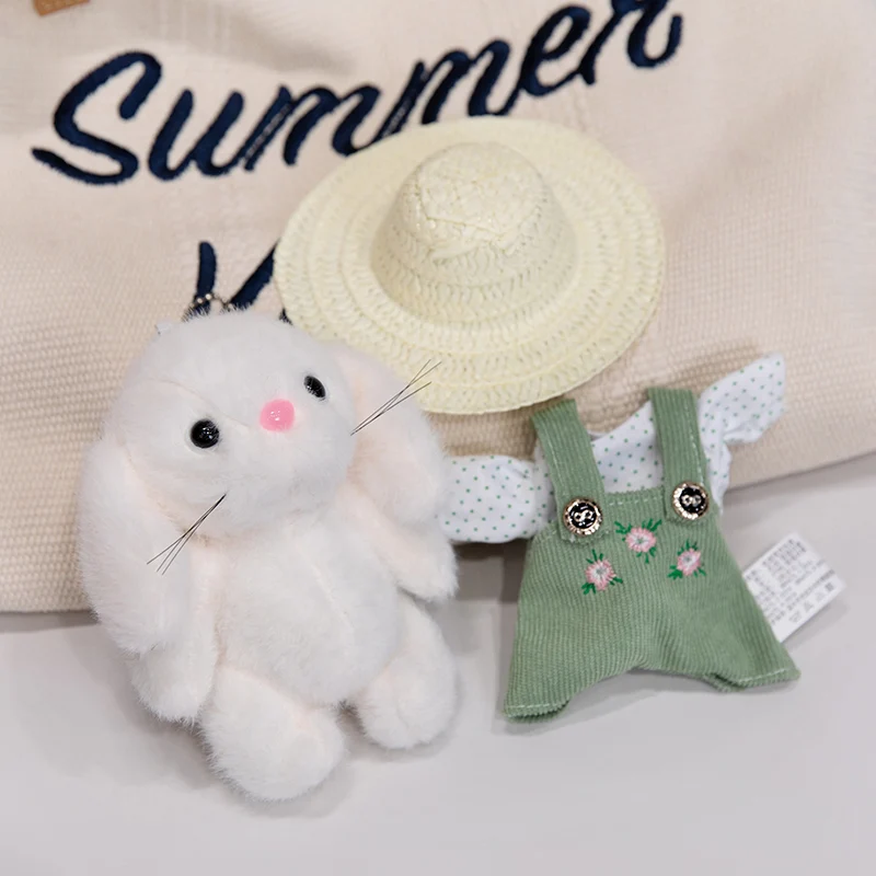 

15cm cute white Gardener Bunny Dress and hat plush toy Birthday gift Children love home decoration