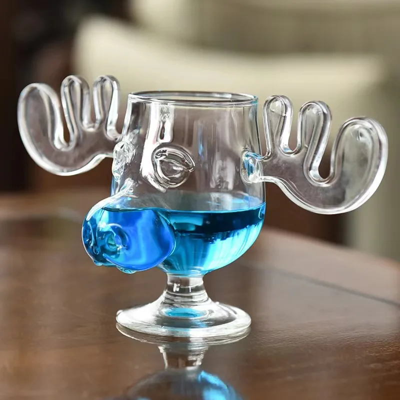 Creative Cocktail Glass Christmas Reindeer Glass Glass Reindeer Cup Antler Cup Wine Glass Christmas Gift