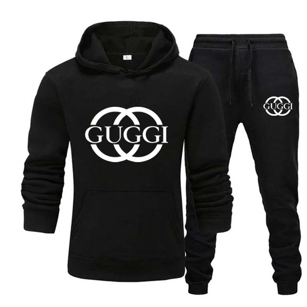 Men's Luxury Hoodie Set GUGGI Print Sweatshirt Sweatpant for Male Hooded Tops Jogging Trousers Suit Casual Streetwear Tracksuit