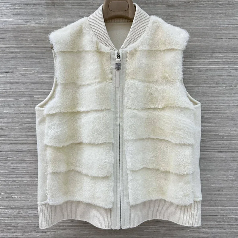 

Высококачественный осенне-зимний жилет в стиле Old Money с мехом водоплава и кашемиром, женское пальто 251020130