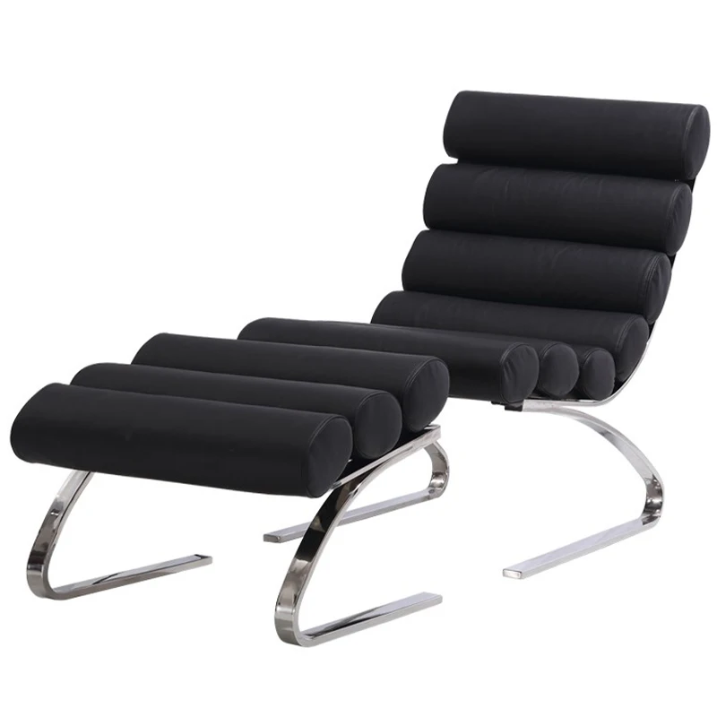 Sinus Recliner Rib Chair Fishbone Chair Simple Modern Stainless Steel Genuine Leather Chair