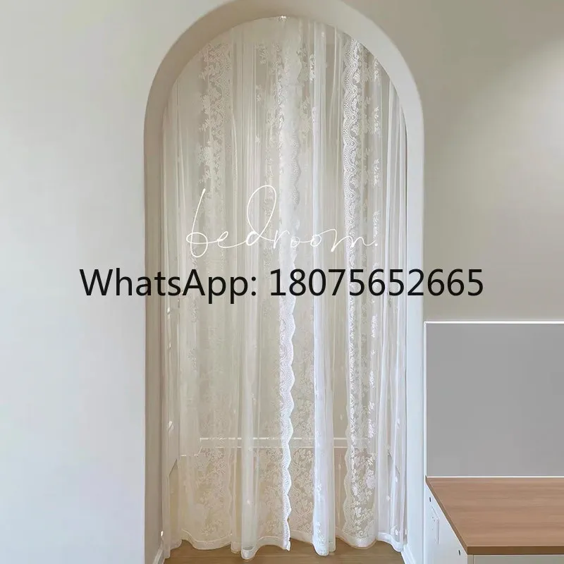 Bay window bedroom diamond-free french lace curtains - girly white transparent curtains