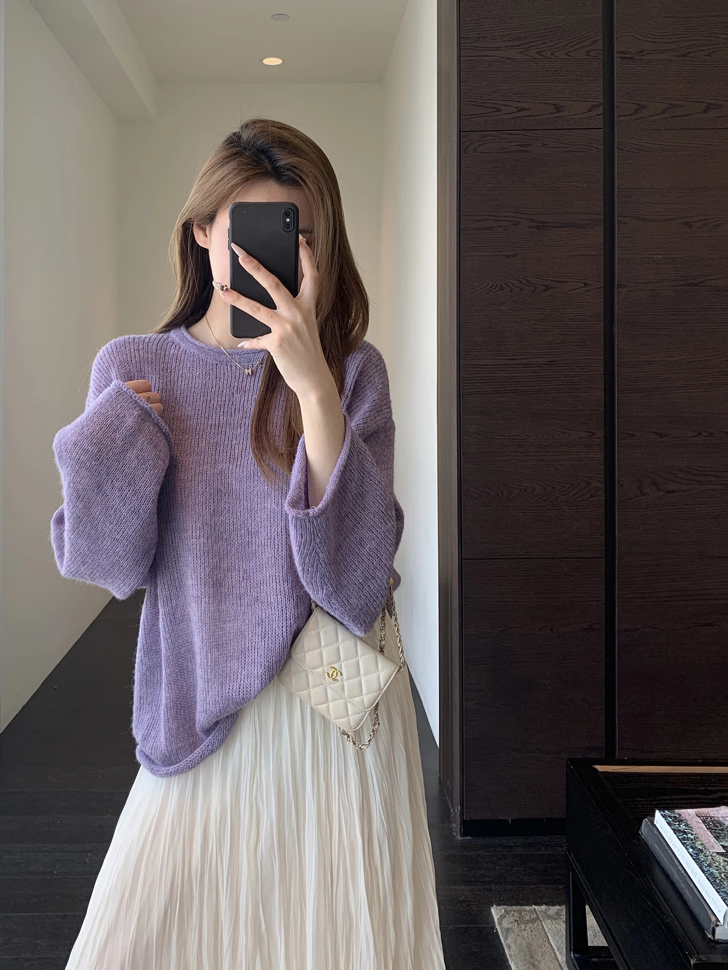 

Свободный женский вязаный свитер фиолетового цвета, весенняя новинка, комфортный, мягкий, с длинным рукавом, круглым вырезом, дышащий топ