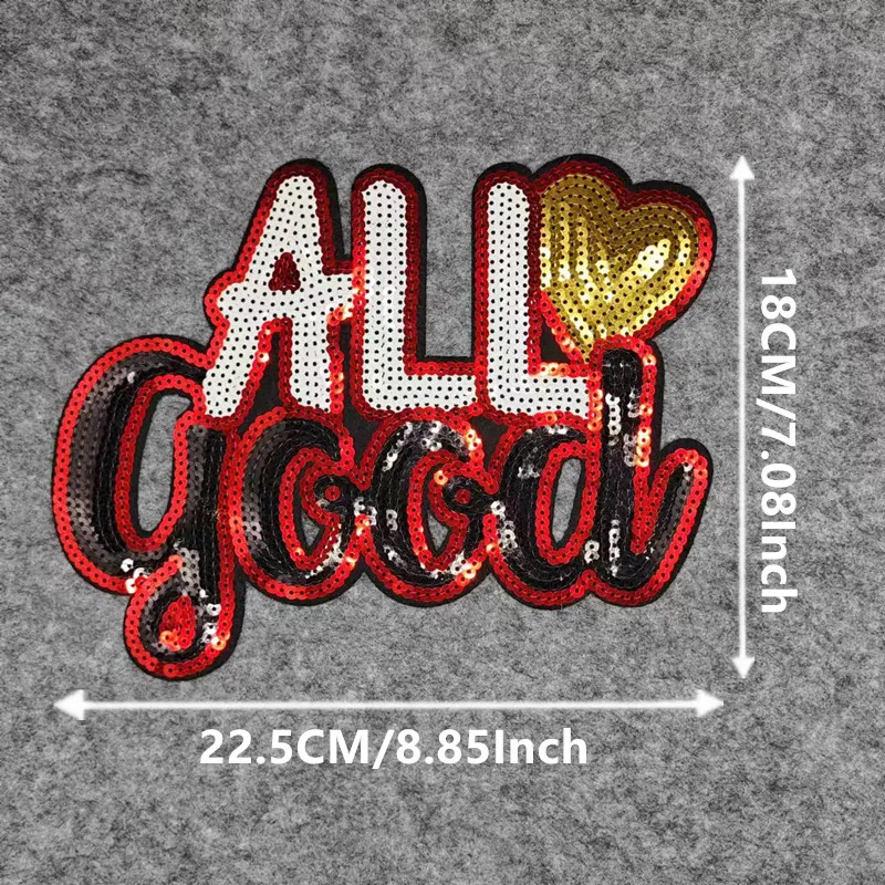 Clothing Women Shirt Top Diy Letter Patch Black Red Sequins deal with it T-shirt Iron on Patches for clothes Stickers
