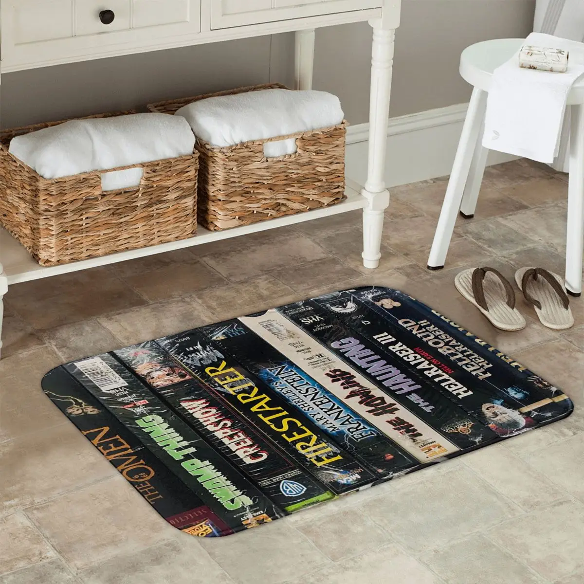 Retro Black Horror Film Themed Non-slip Doormat Floor Mat Washable Carpet Rug for Kitchen Entrance Home Bedroom Footpad Mats