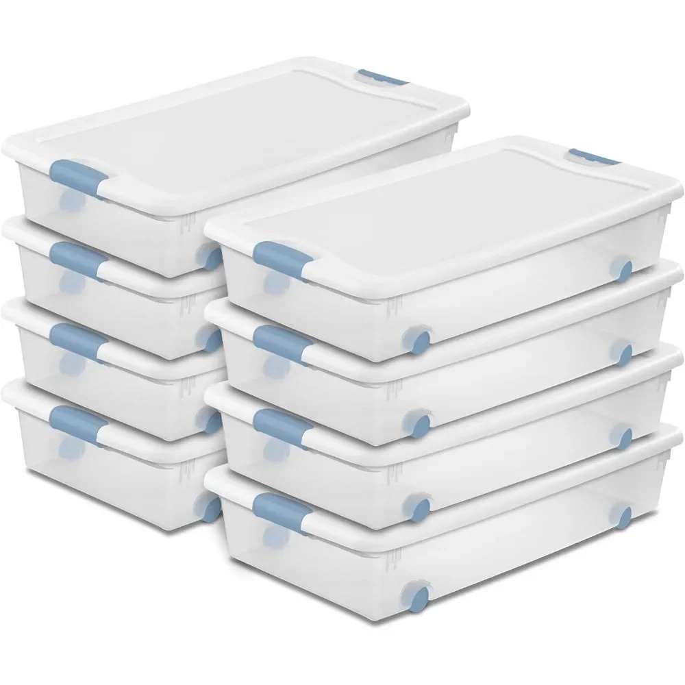 

8 ящиков с защелкой под кроватью, ящики для хранения с крышками, прозрачный пластик