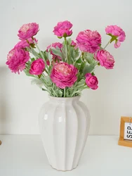 Simulation Flower Single Branch High-end Flocking 3 Head Peonies ,Wedding Home Table Decoration Flower Arrangement