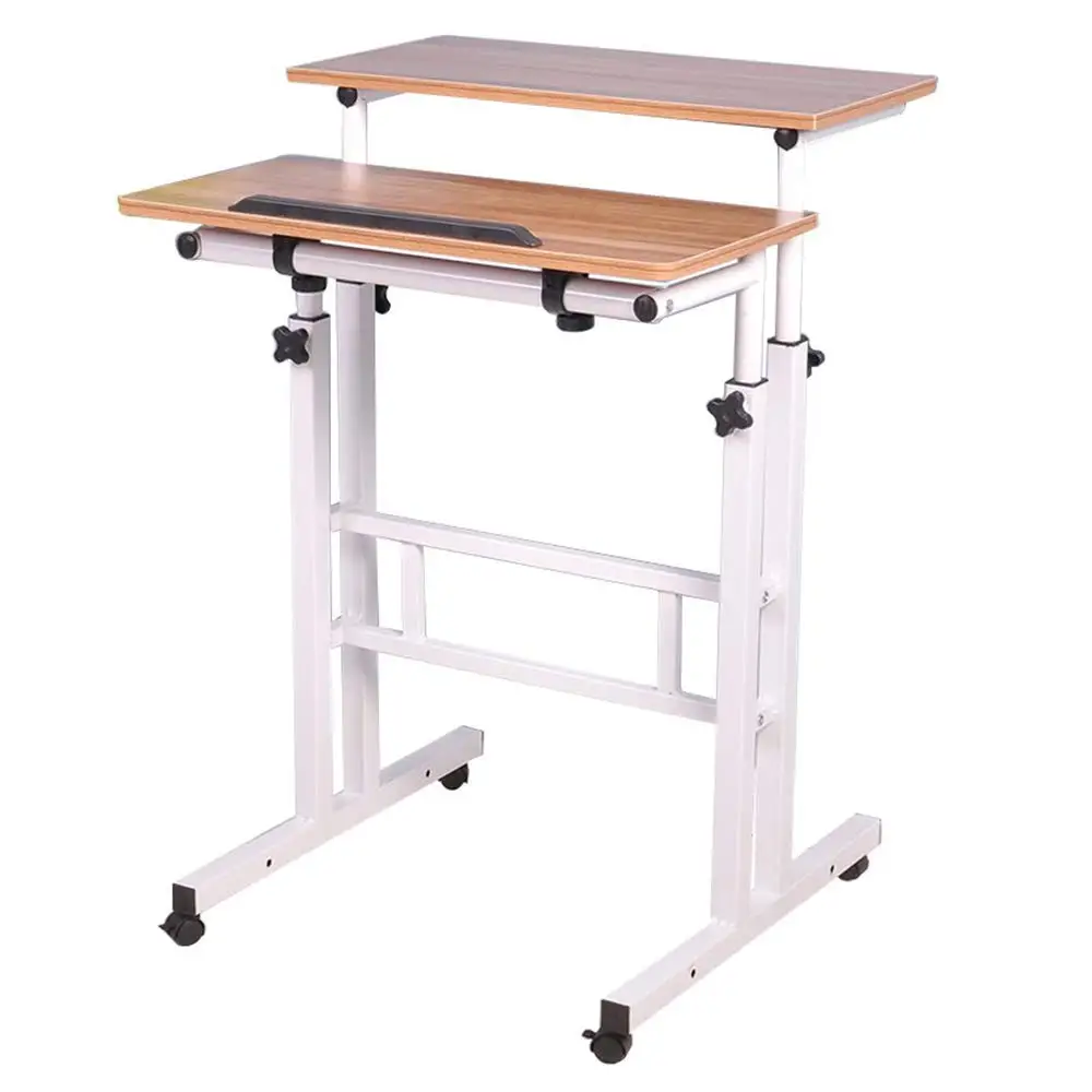 Height Adjustable Mobile Laptop Desk with Wheels, Rolling Workstation with Tiltable Panel, 2 Modes, Customized
