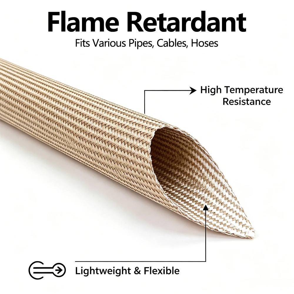 Fiberglass Braided Cable Sleeve 1-30mm 800Deg.C Alkali Free Insulation Tube Heat Fire Chemical Resistant High Temp Wire Sleeving