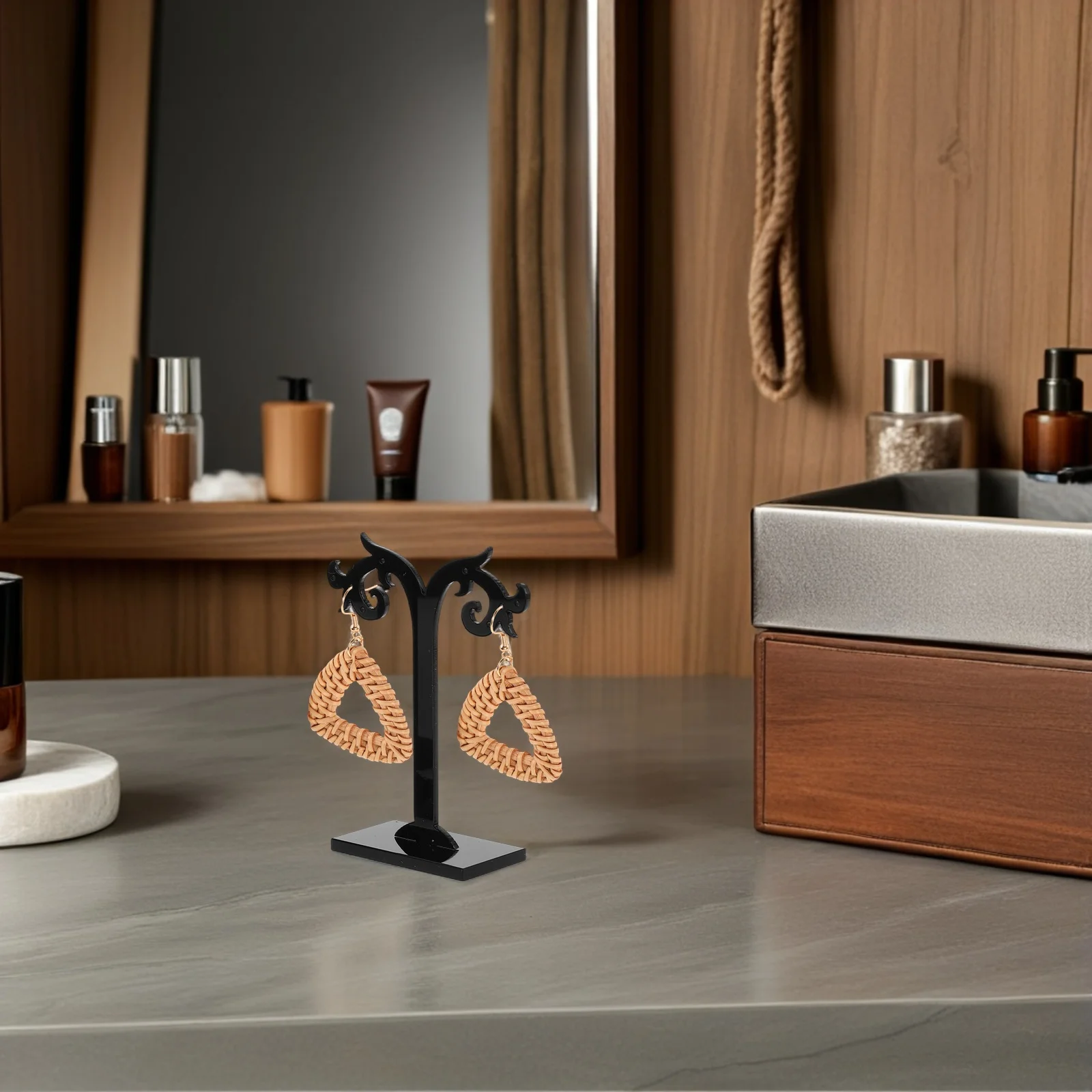 

6Pcs Acrylic Jewelry Ring Holder Earring Display Stand Black Retail Display Organizer Vanity Rack Arcylic Earrings Stand