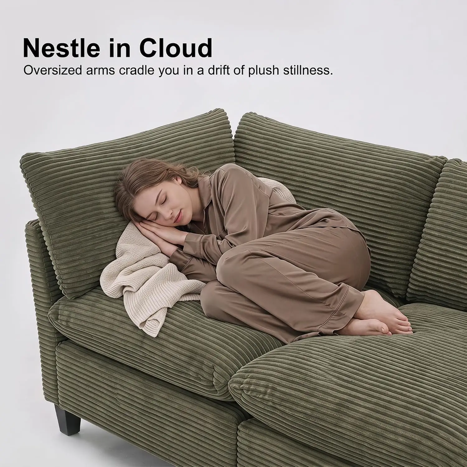 Oversized Modular Sectional Sofa, Deep Corduroy Cloud Seat, 2-Seater Living Room Furniture, Green, Customized