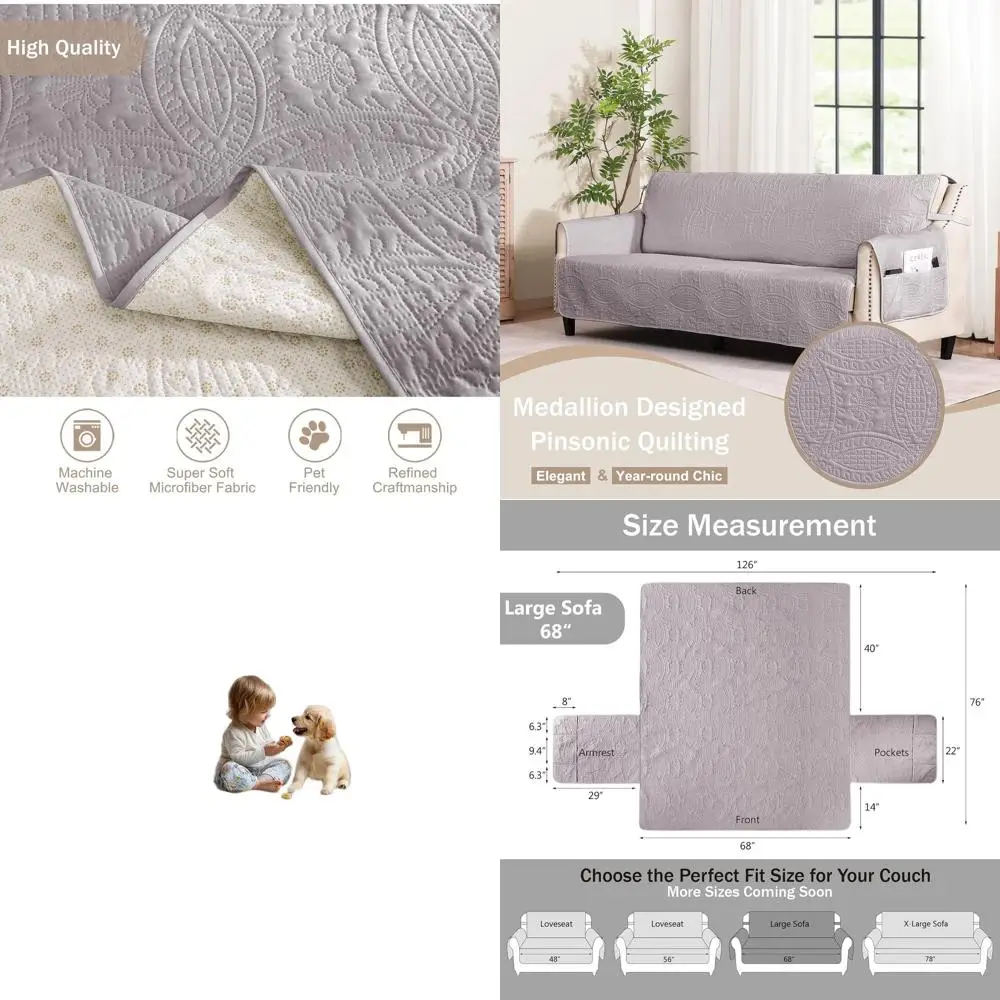 

Water-Resistant, Anti-Slip 3-Cushion Couch Cover for Large Sofas (68)