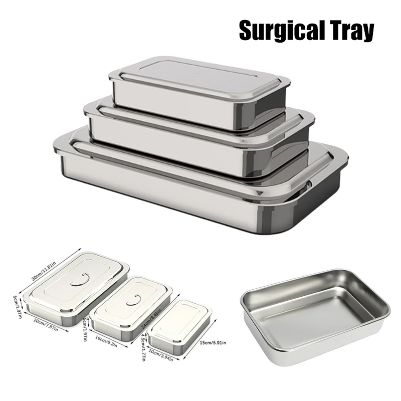 Dental Instruments Tray with Lid Stainless Steel Surgical Nursing Equipments Tools Sterilizer Container Dentist Storage Box