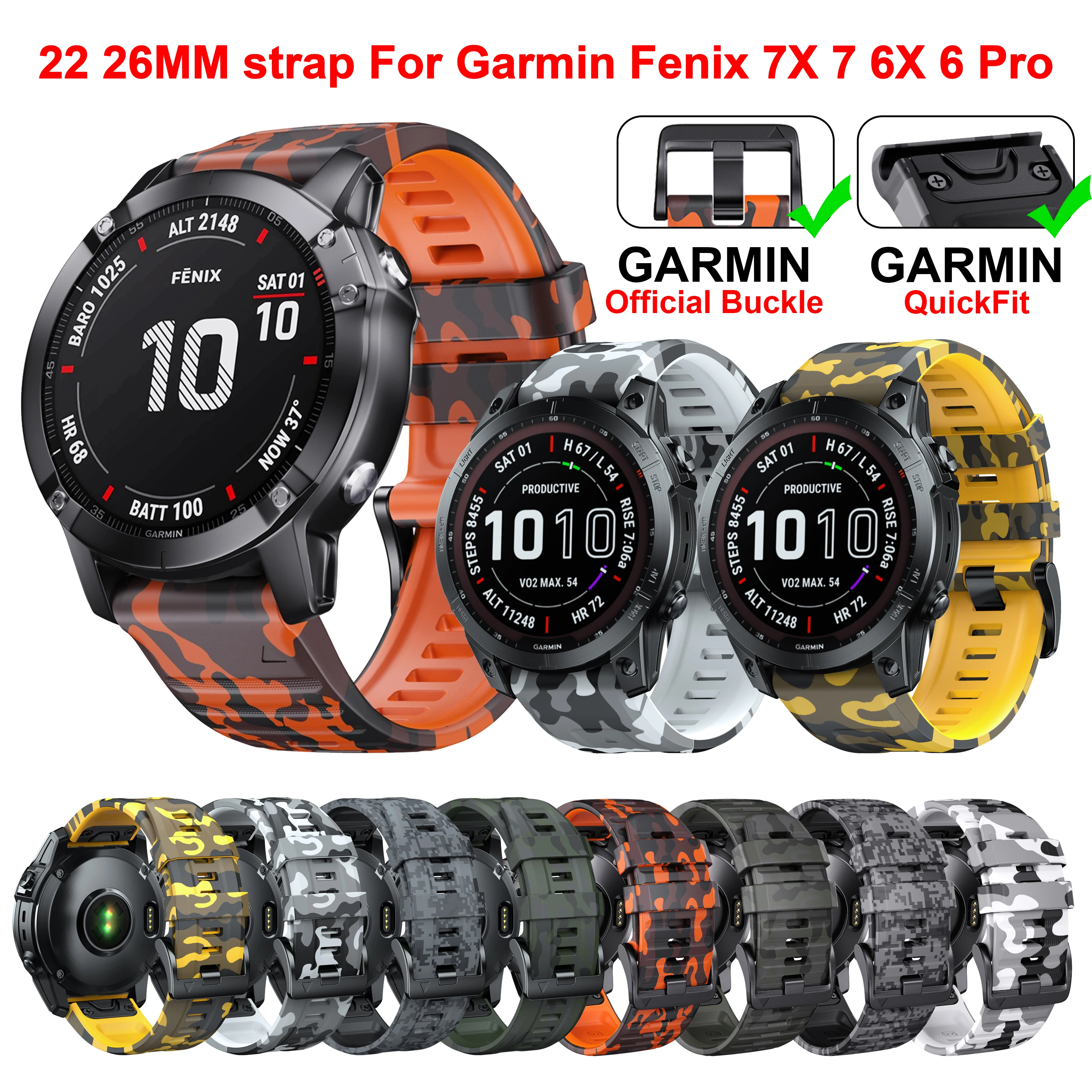 

22 26MM QuickFit for Garmin Fenix 7X 6X Pro Smartwatch Band Strap for Garmin Epix Gen 2 Fenix 7 6Pro 5X 5 3HR 945 965 MK1 MK2 D2