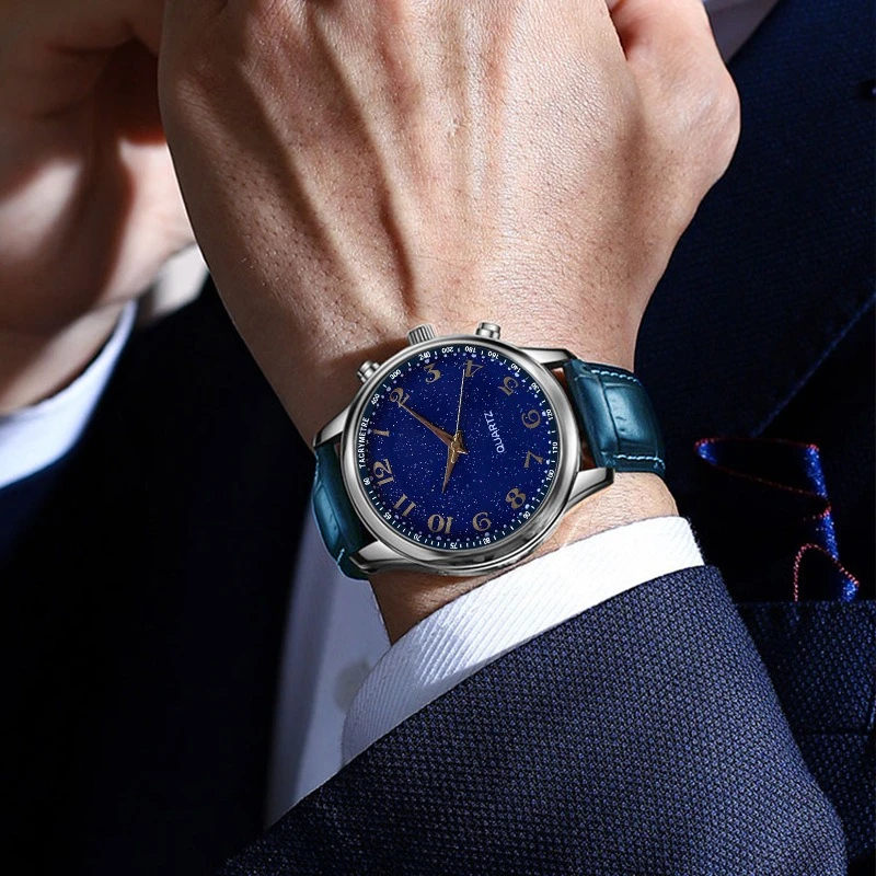 ساعات عصرية فاخرة للرجال من أفضل العلامات التجارية بحزام جلدي مستدير وحزام كوارتز بمينا من الفولاذ المقاوم للصدأ ساعة كاجوال بسوار Montre