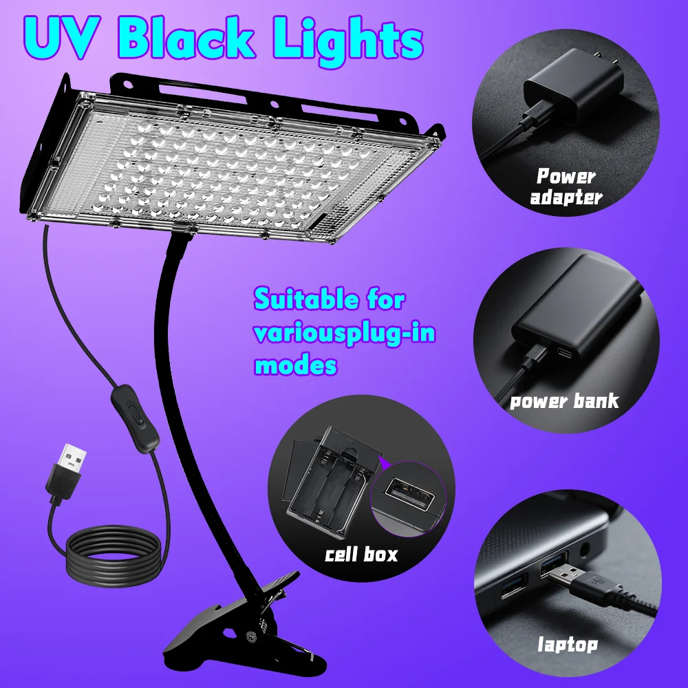 96LED Portable UV Blacklight for Home Use, Fluorescent Party, Resin Crafts, Jewelry Casting Tools, Nail Curing.