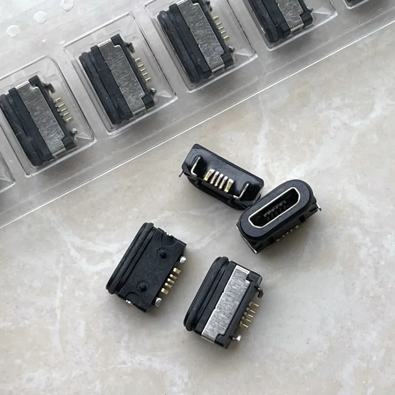 10-pecas-de-conector-femea-micro-usb-a-prova-d'Agua-ipx8-porta-de-carregamento-de-5-pinos-smd-tipo-on-board-banhado-a-ouro