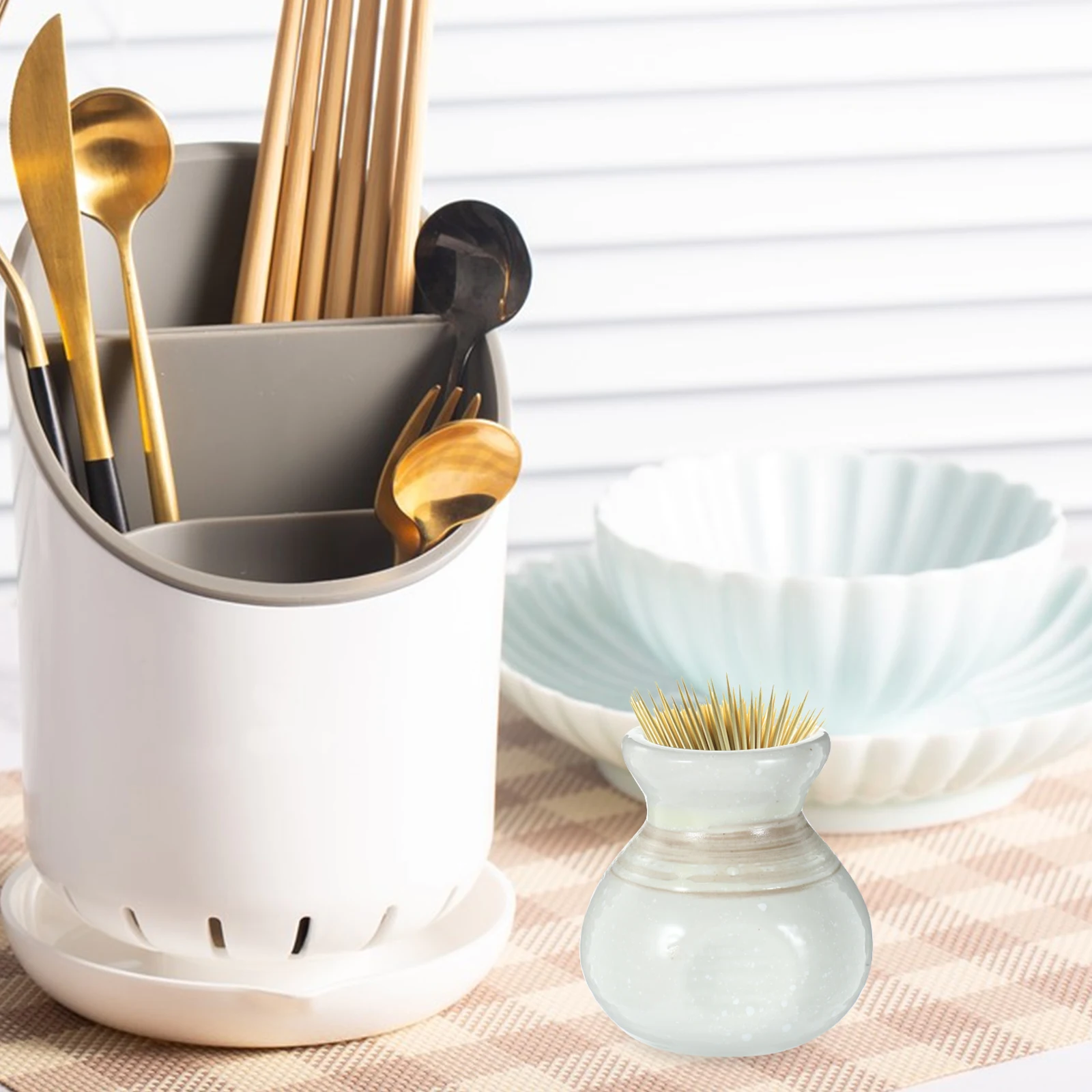 

Large Capacity Ceramic Toothpick Dispenser Compact Desktop Storage Jar Tablet Toothpick Organizer Stylish Practical Container