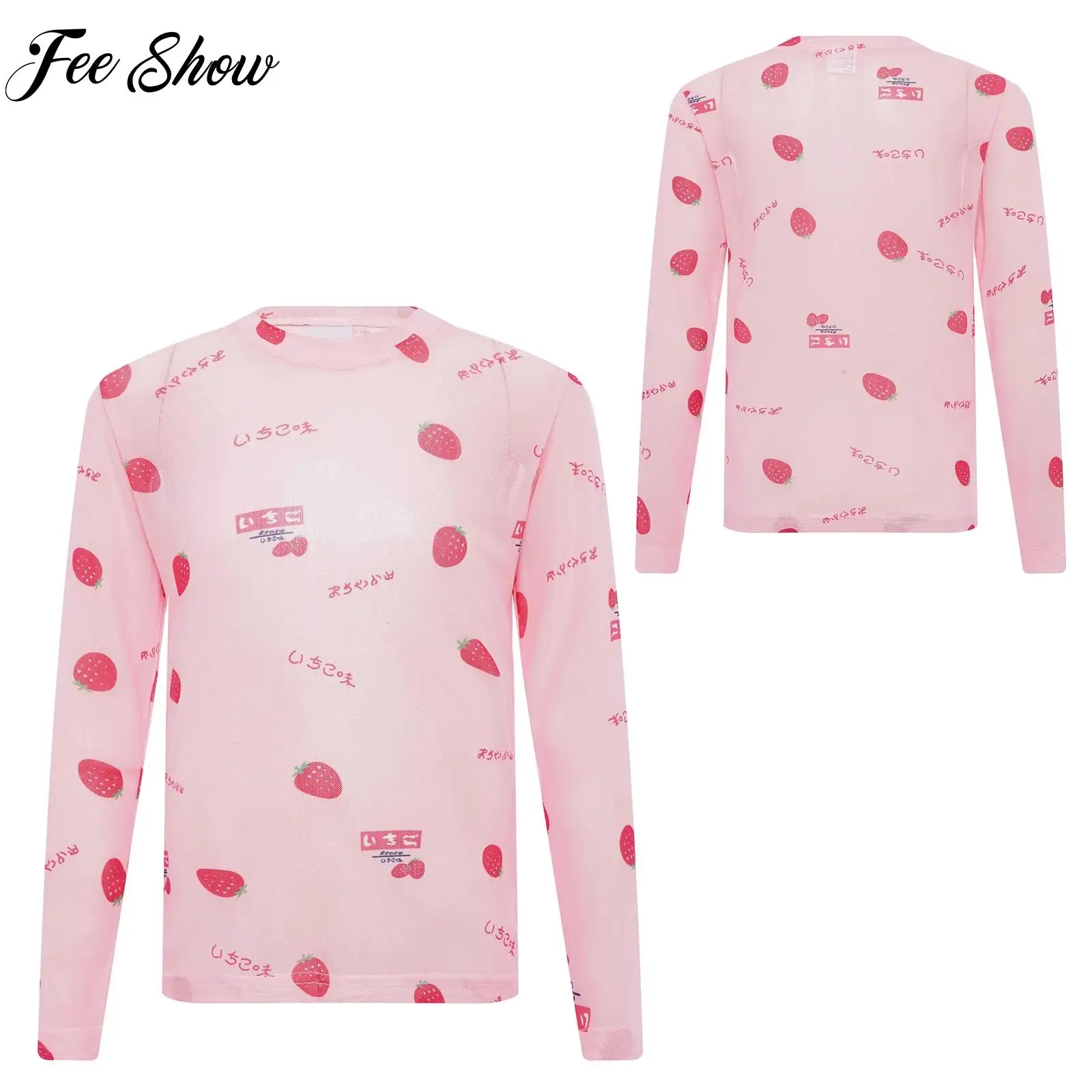 

Children Girls See-Through Mesh T-shirt Long Sleeve Breathable Cute Printed Sheer Tops for Vacation Picnic Weekend Beach Wear