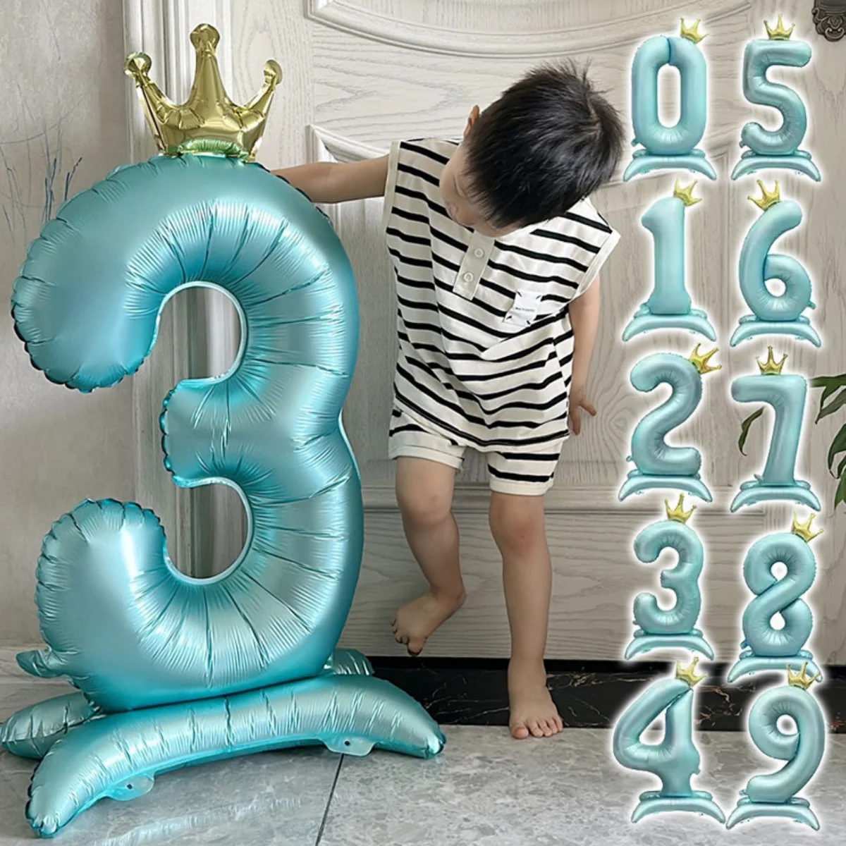 42inch 0-9 Blue,Pink Crown Number Balloons Princess Theme Happy Birthday Party Kids Adult Baby Shower Globos Anniversary Decor