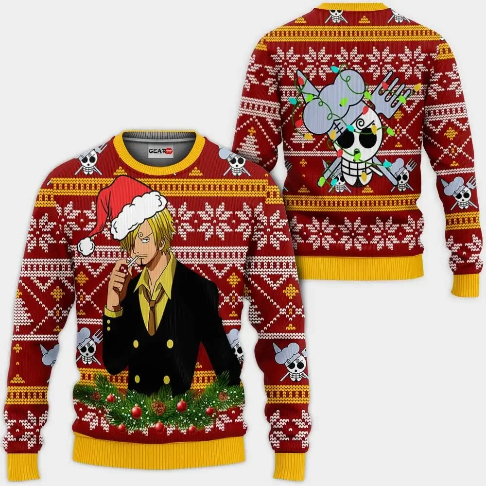 Autumn Winter Men's Crew Neck One Piece Vinsmoke Sanji Anime Ugly Christmas Sweatshirt Soft Comfy Stylish Pullover Tracksuit