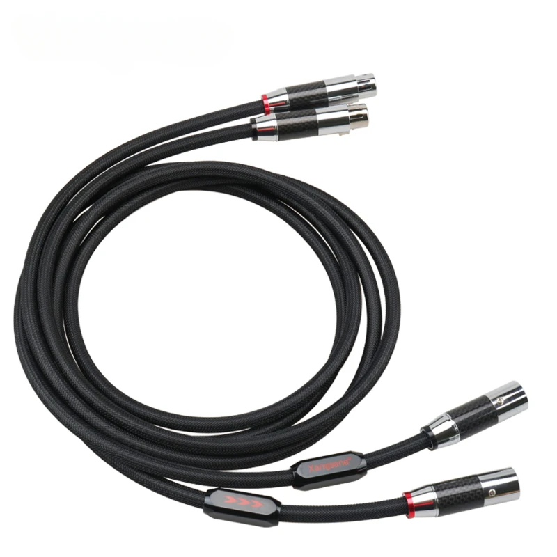 

Pair 6N Pure Silver XLR Balanced Cable 2Male to 2Female HiFi Audio Interconnect Line Carbon Fiber Plug