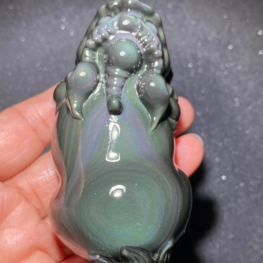 1PC 83*44*37mm Natural Quartz Colored Obsidian Pixiu Healing Crystal Reiki Lucky Figurine for Home Decoration Energy Carving