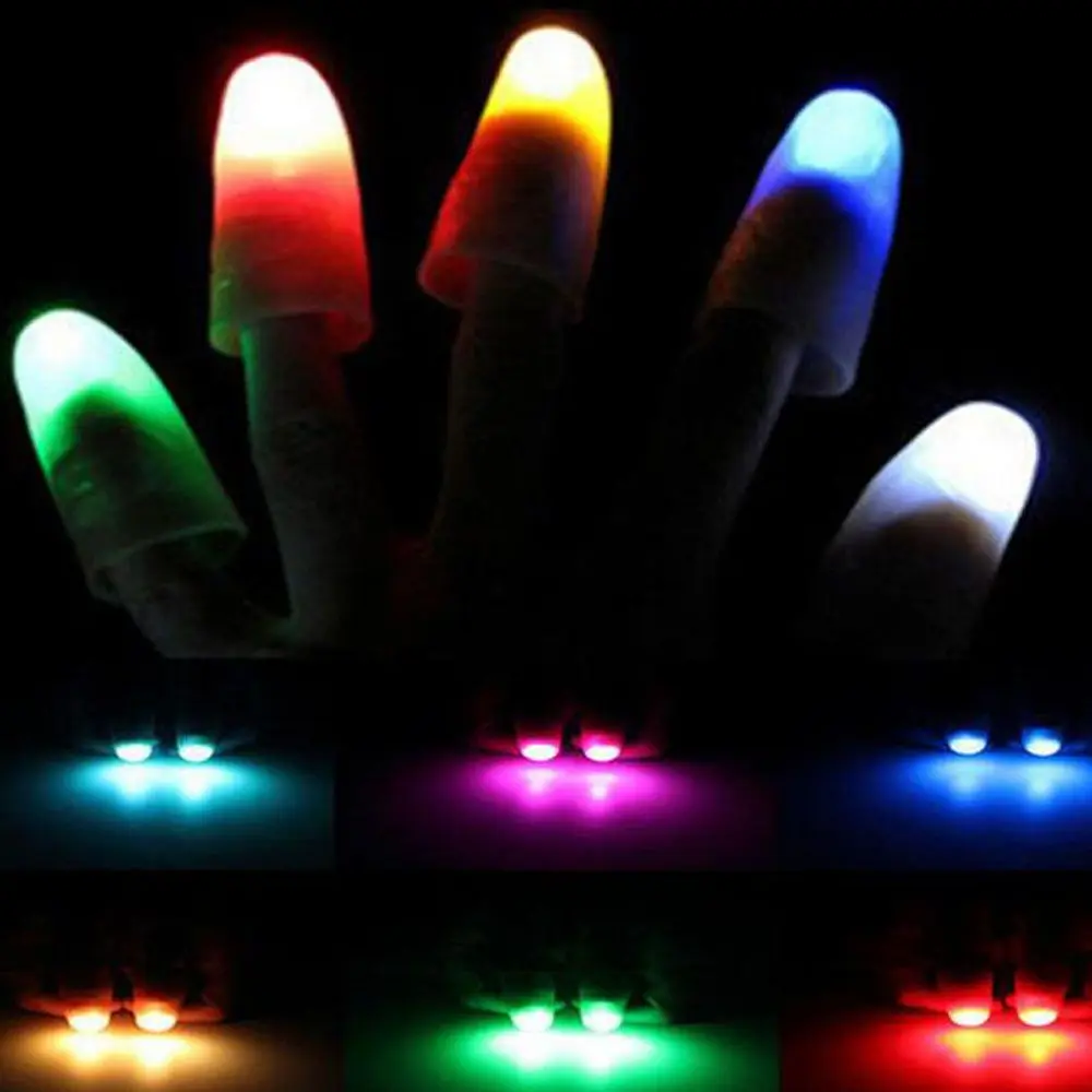 เต้นรํา 2 ชิ้น Super Bright Finger Lights Thumbs Fingers Trick Magic Light Close Up