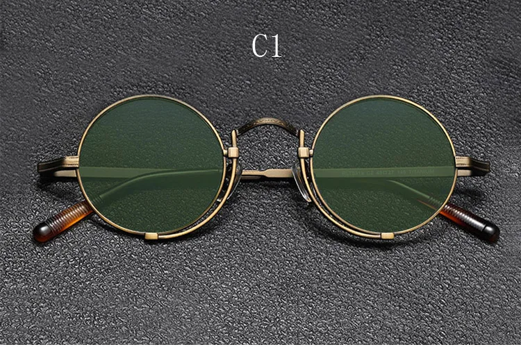 Vintage Puur Titanium Cirkelvormige Uv400 Gepolariseerde Zonnebril Met Prachtig Gesneden Patroon Frame, Anti Reflecterende 45Mm Bril