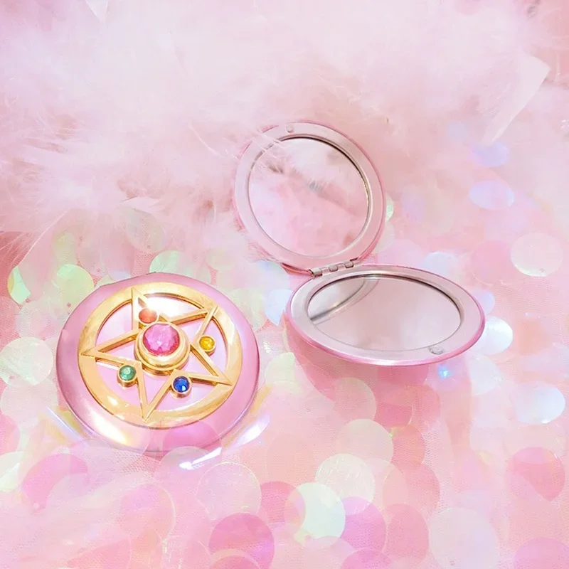 Foldable Double Mirror Portable Crystal Star Makeup Mirror Pink Cute Anime Mirrors Espejo Mirror Led Mirrors for Girl's Gift