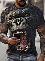 3D aggressive gorilla print men's round neck short sleeved large-sized T-shirt, comfortable and versatile top, casual wear