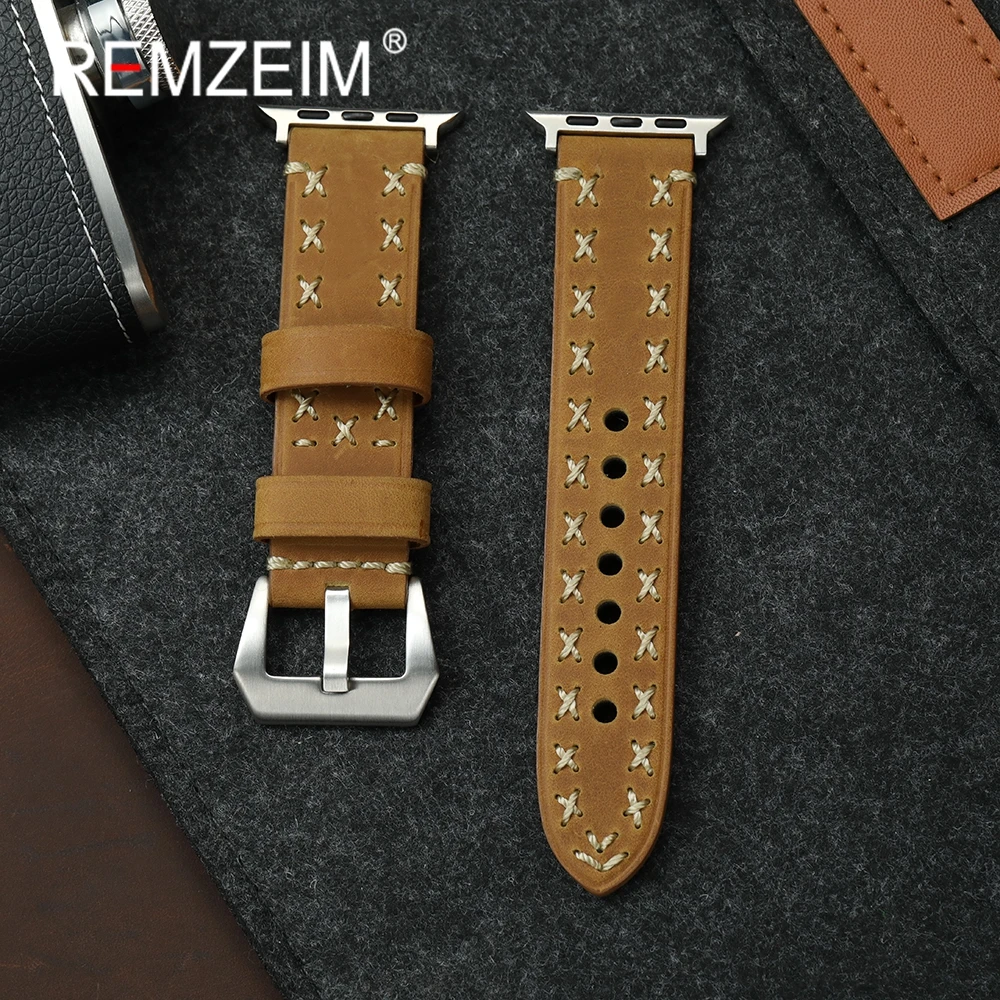 

Retro Crazy Horse Leather Wrist Band for Apple Watch 1-10 SE Ultra 2 Strap for Iwatch 49/46/45/44/42/41/40/38mm Men's Watchband