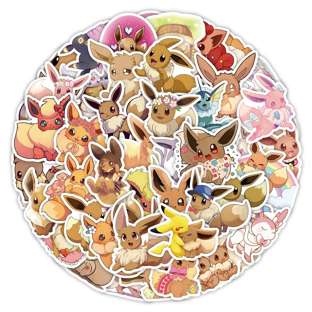 10/30/54pcs Cute Cartoon Pokemon Eevee Graffiti Stickers Anime Decals Kids Toys DIY Laptop Notebook Phone Car Waterproof Sticker