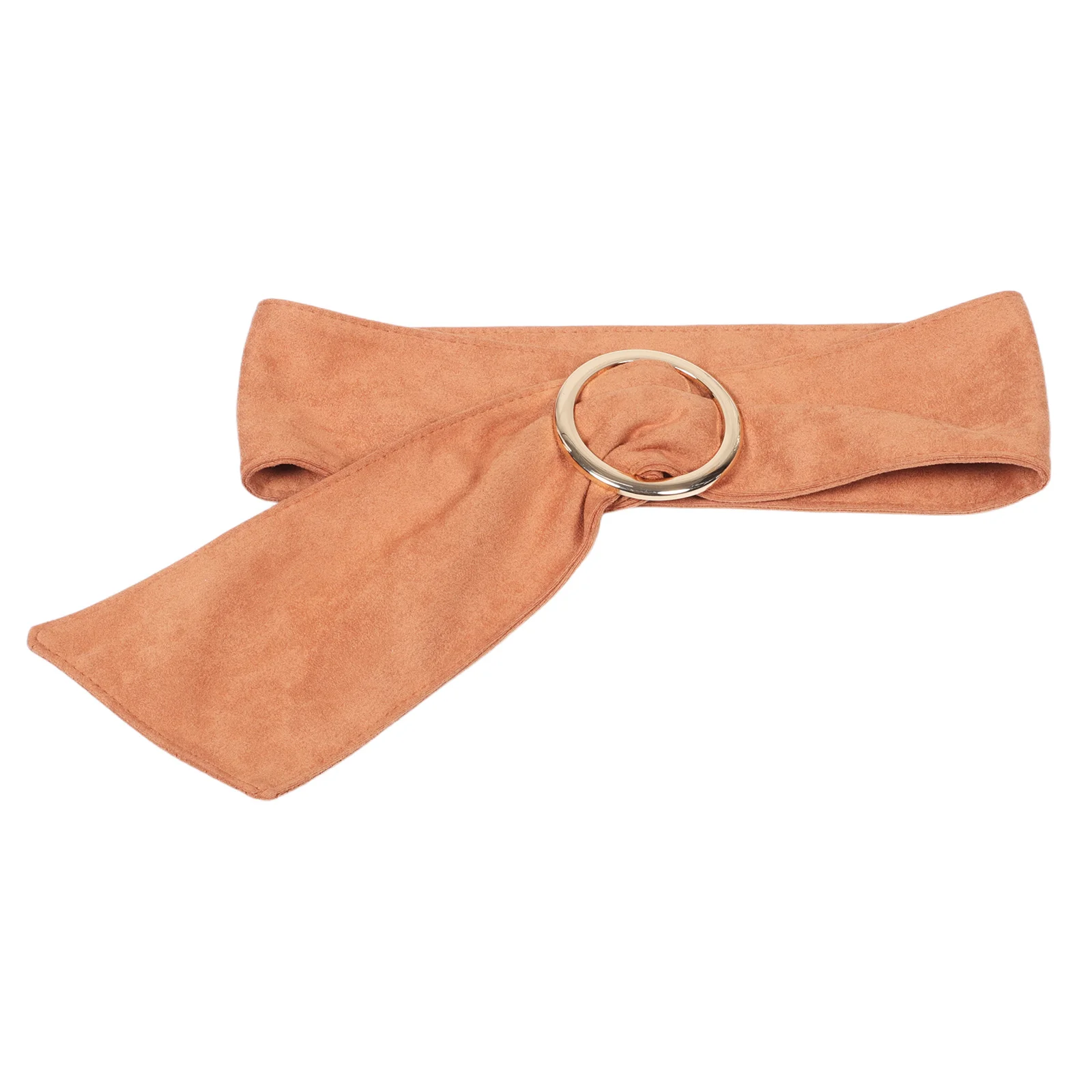 Fivela redonda larga cinto marrom para mulheres simulação camurça cintura elástica cinto de moda para vestidos casacos casual wear